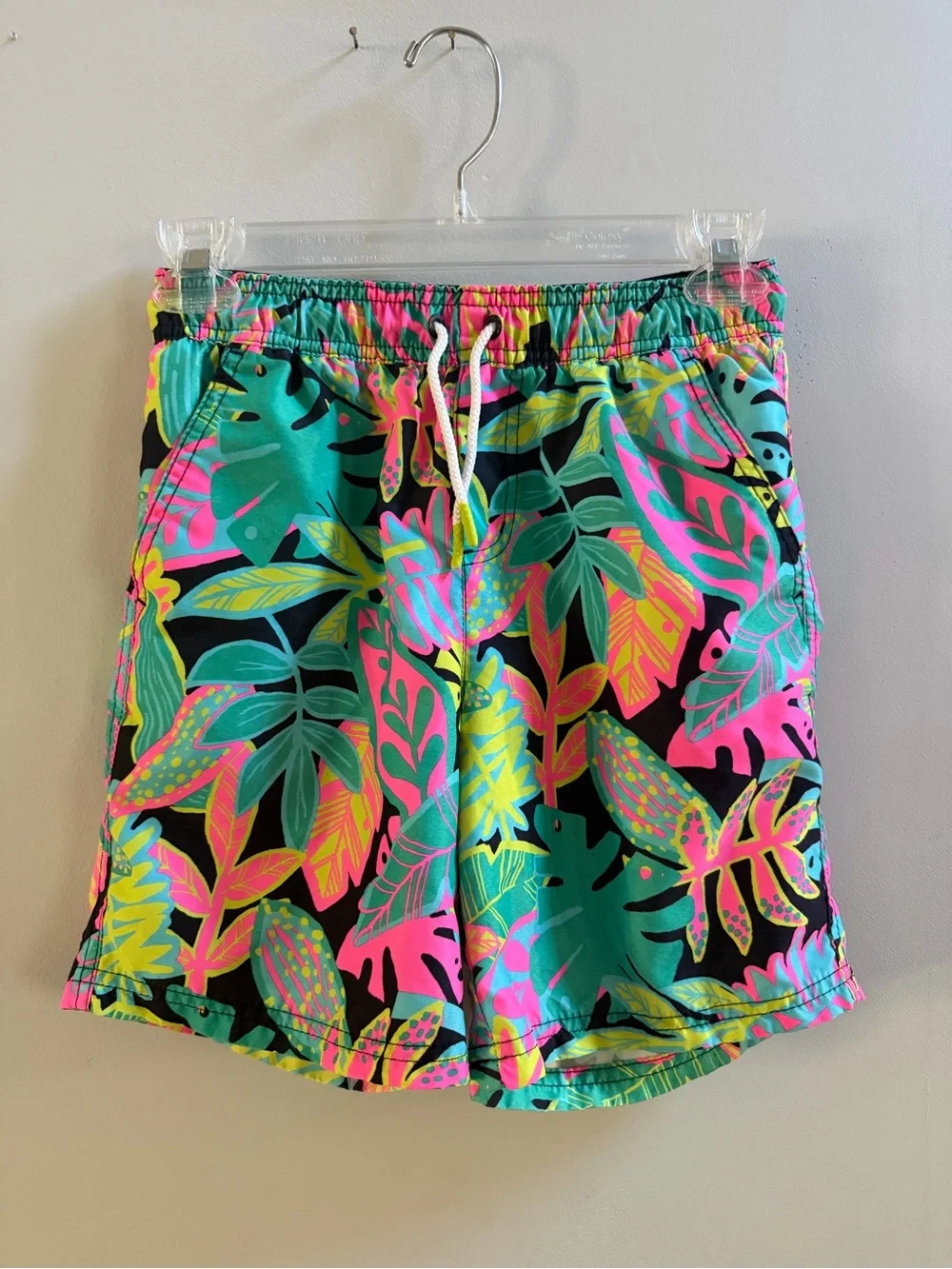 Cat & Jack Boy's Tropical Leaf Swim Shorts - Neon Pink & Teal